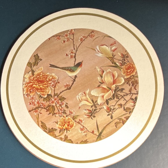 English Life Other - English Life 6pc Round Cork Coaster Set Oriental Birds & Flowers Vintage England